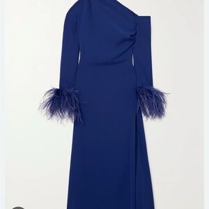 Elegant Blue Evening Dress with Feather Details